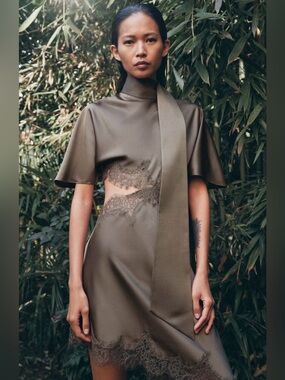 NWT ZARA SATIN EFFECT LACE DRESS ZW COLLECTION SIZE S